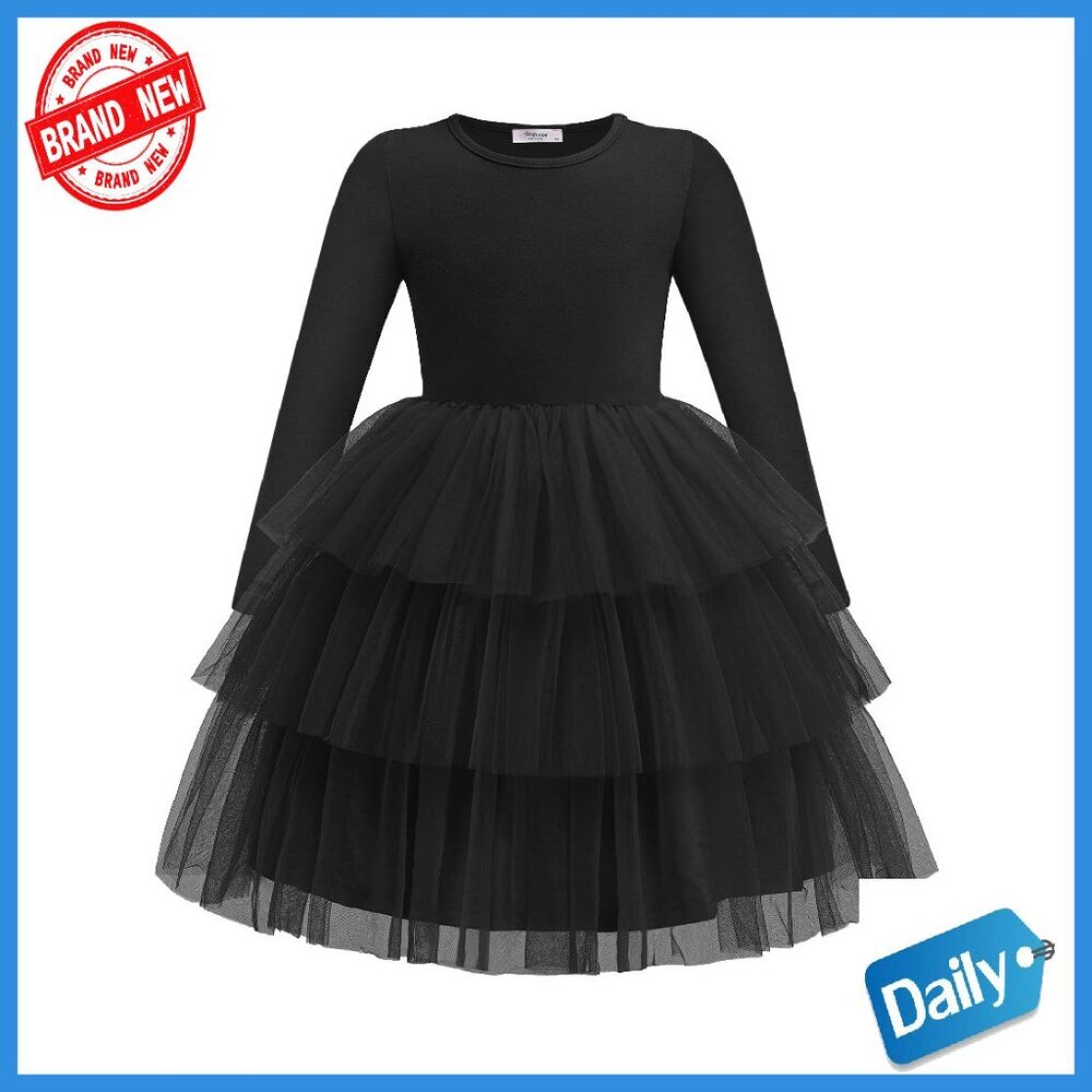 Toddler Tutu Dress Long Sleeve Tiered Tulle Formal Party Girls 2-6Y